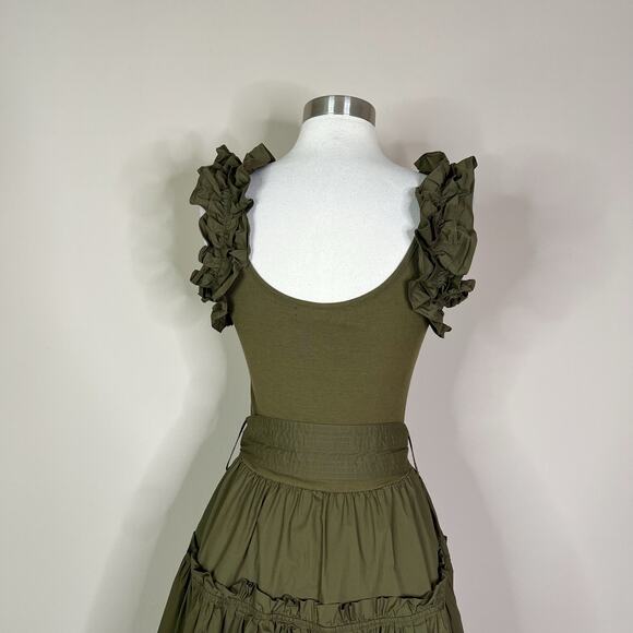 Karina Grimaldi | Rafaela Green Solid Ruffle Ribbed Revolve Tank Midi Dress XS - Picture 10 of 14